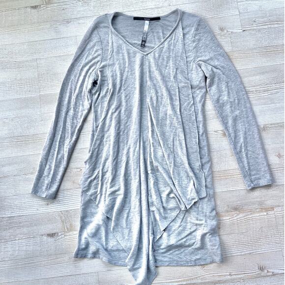 Kensie V-Neck Terry Knit Tunic Top With Waterfall Detail‎ | Heather Grey Small - Picture 1 of 8